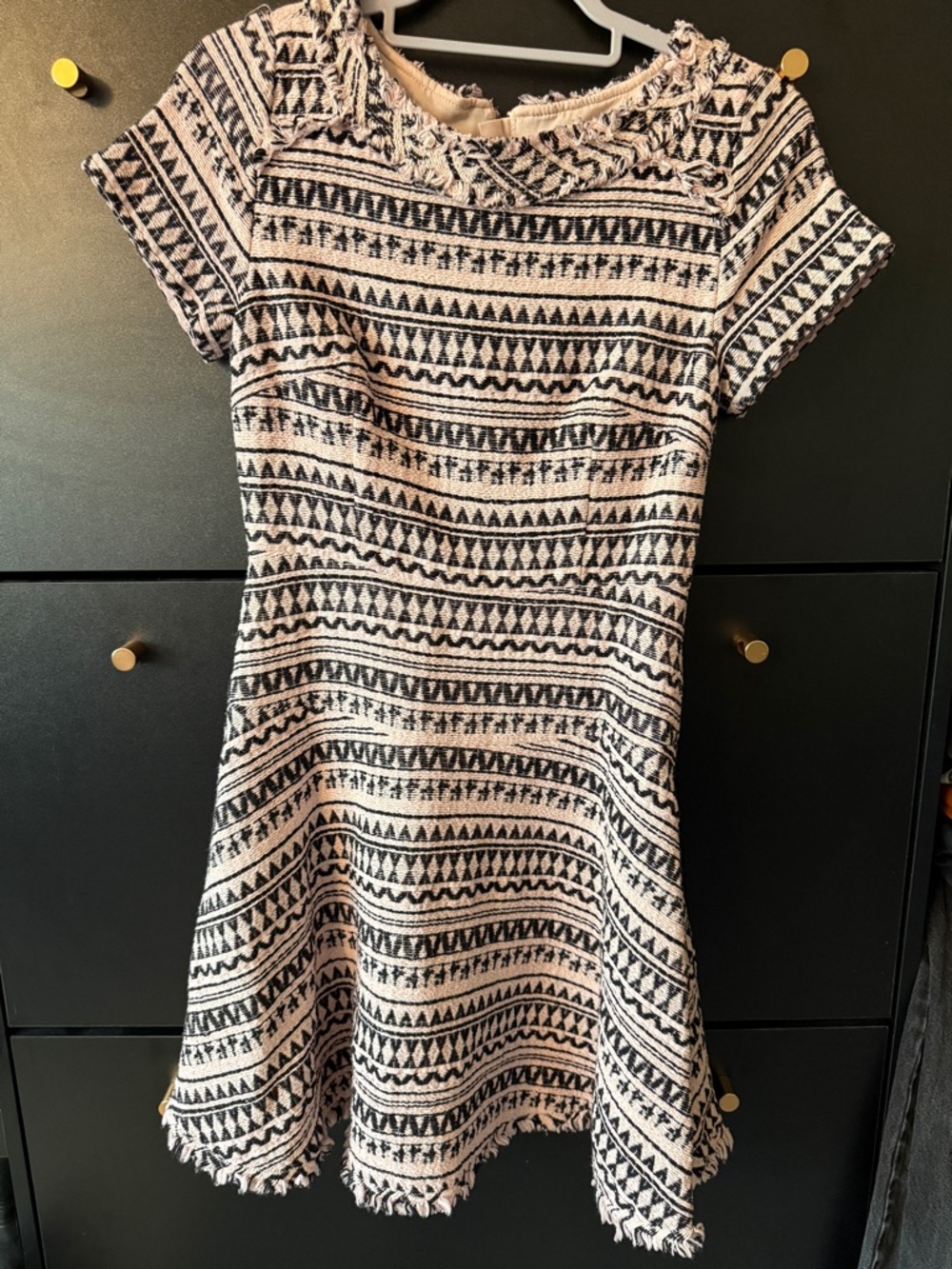 Banana Republic Pink and Black Fringed tweed Dress